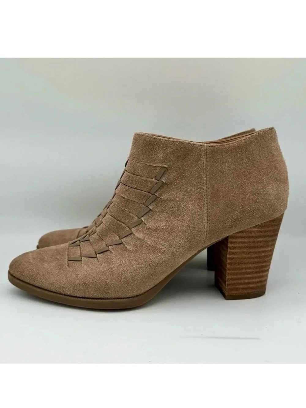 FRANCO SARTO Destiny Suede Leather Boot  Topstitch Taupe Ankle Boots Size 8.5